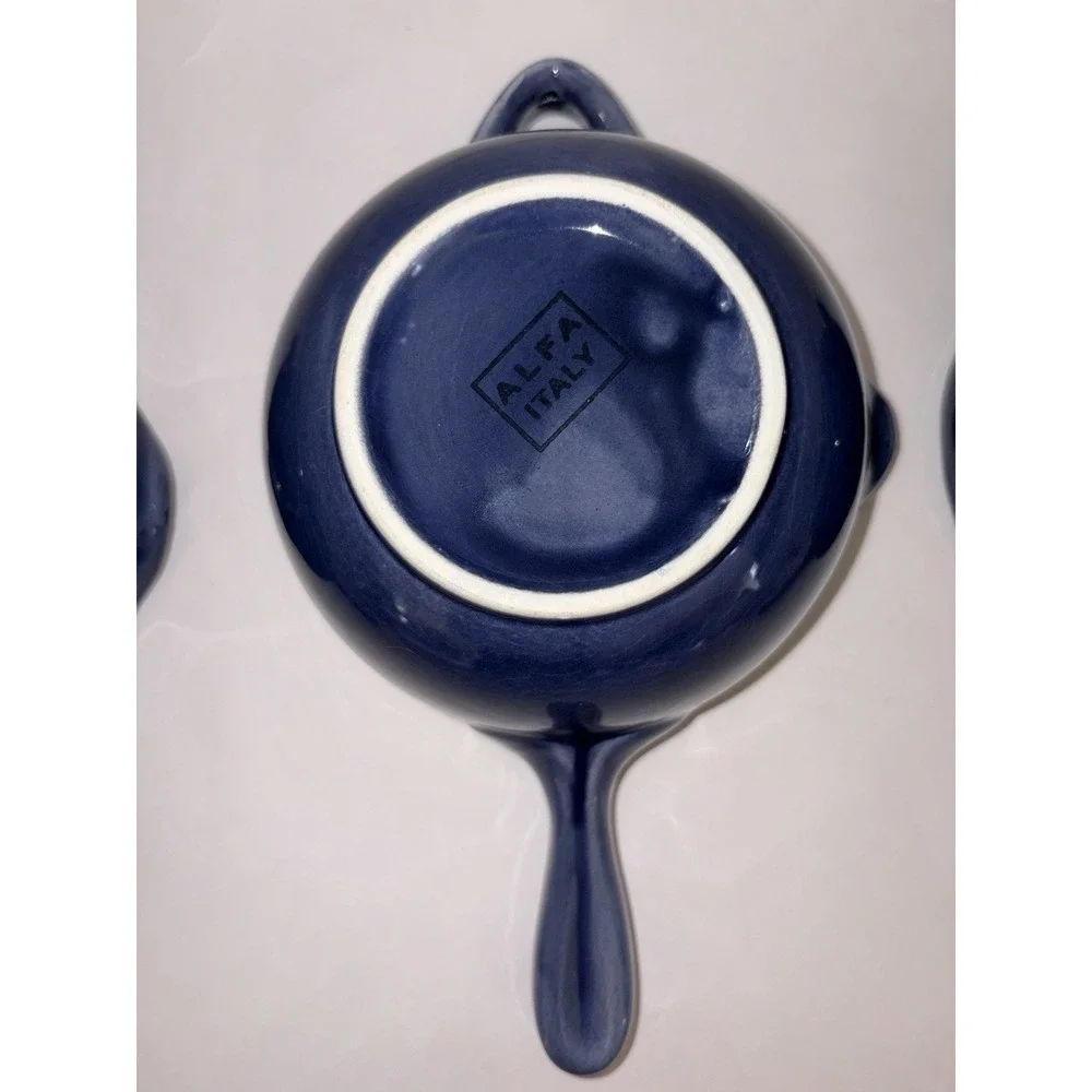 3 Vintage Ceramiche Alfa Italy Blue Glazed Soup Bowl -made In Italy Pottery